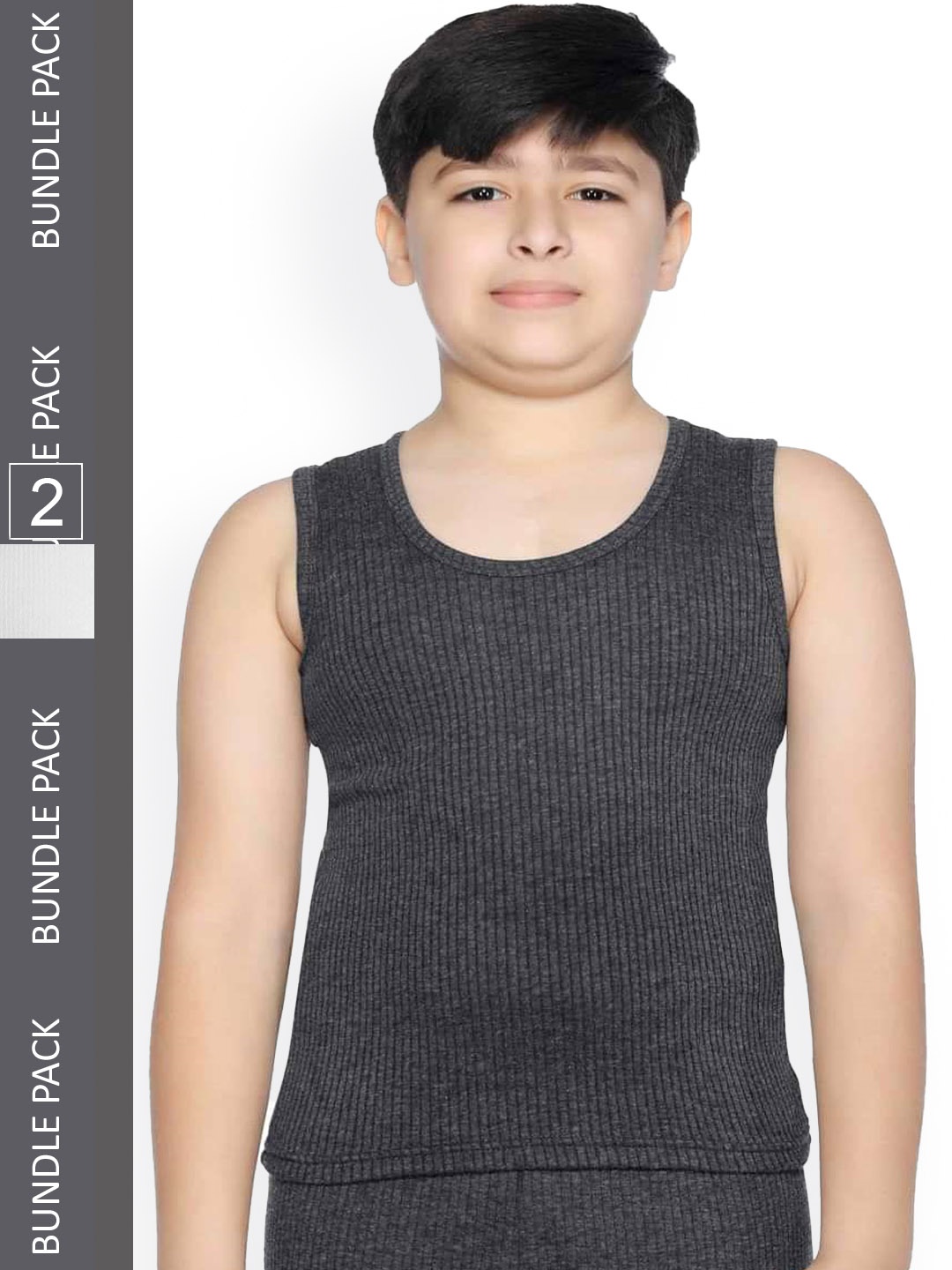 

Bodycare Kids Boys Pack Of 2 Charcoal Melange & White Cotton Thermal Tops