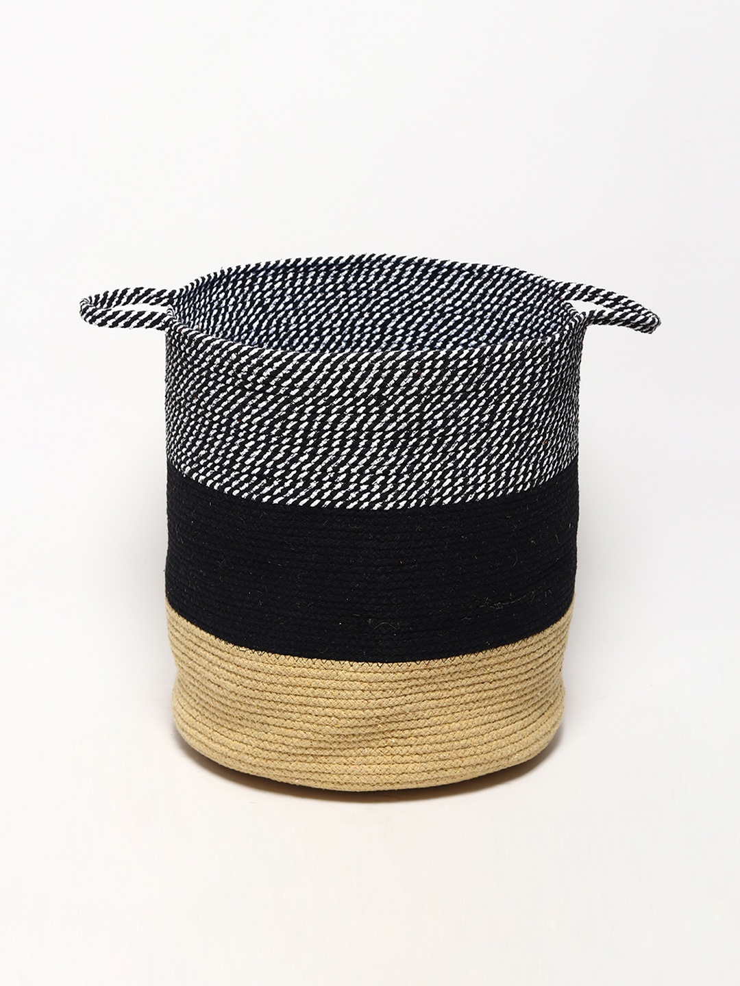 

HABERE INDIA Beige & Black Textured Cotton Jute Storage Basket