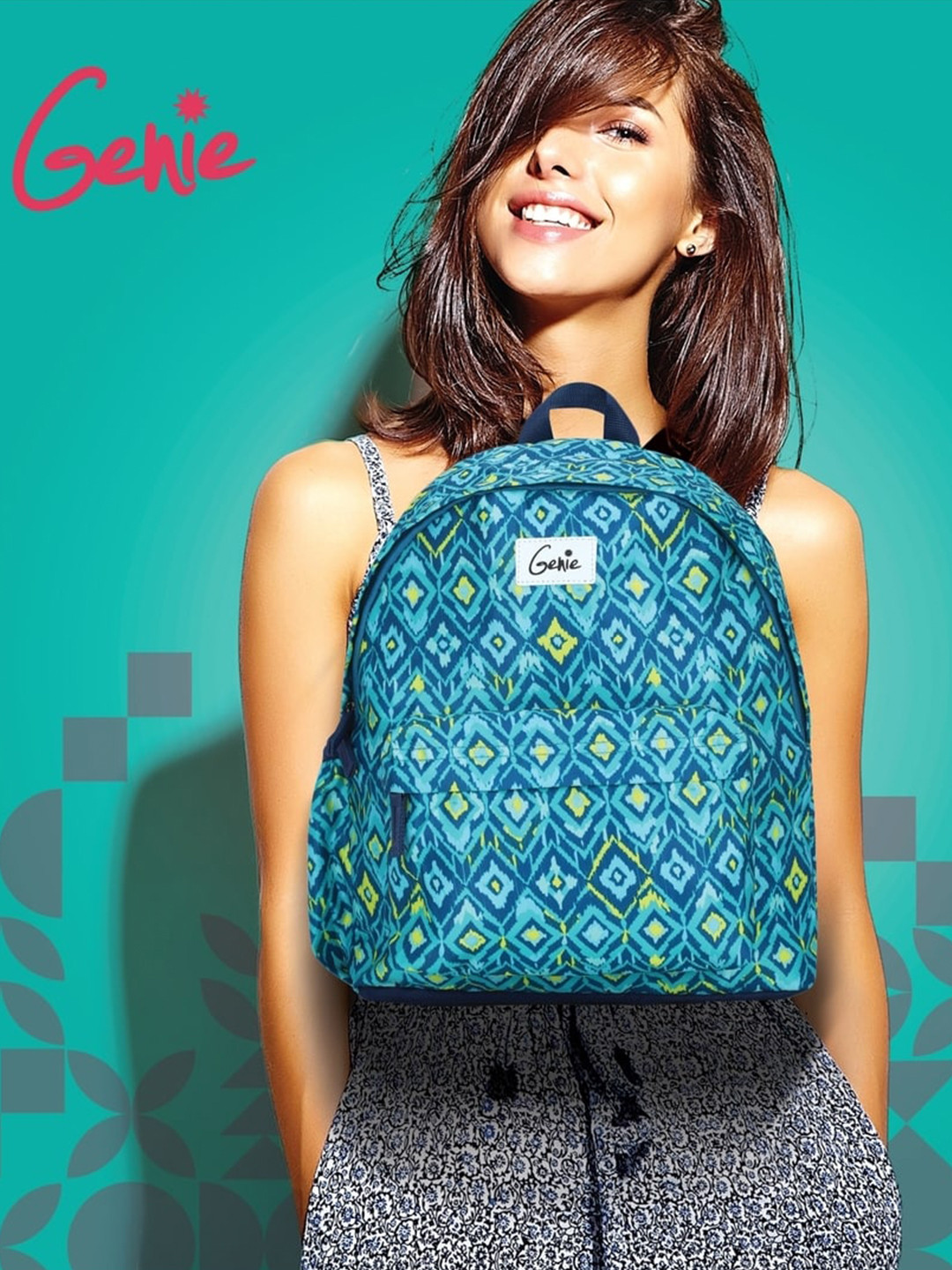 

Genie Unisex Geometric Print Casual Backpack-13L, Turquoise blue