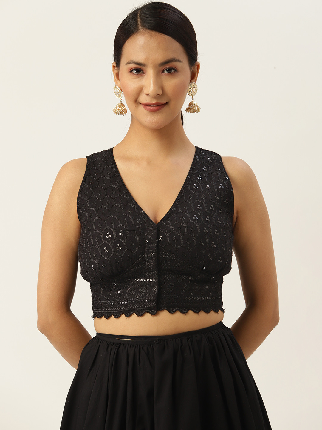 

Molcha Chikankari Embroidered Non Padded Blouse, Black