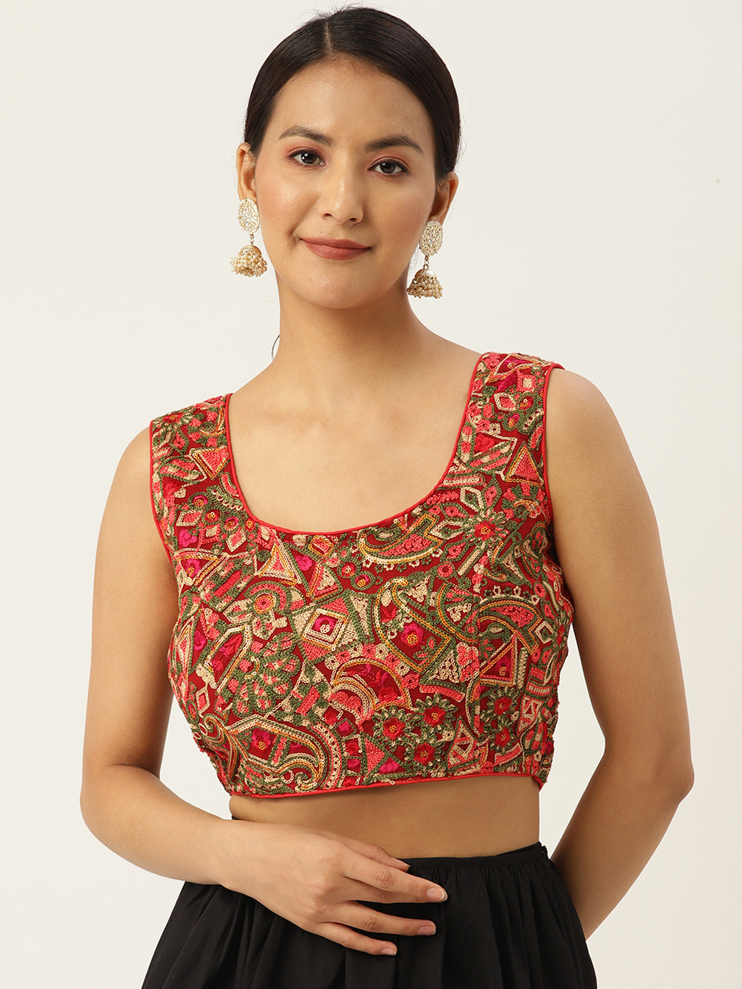 

Molcha Kashmiri Embroidered Sleeveless Blouse, Red