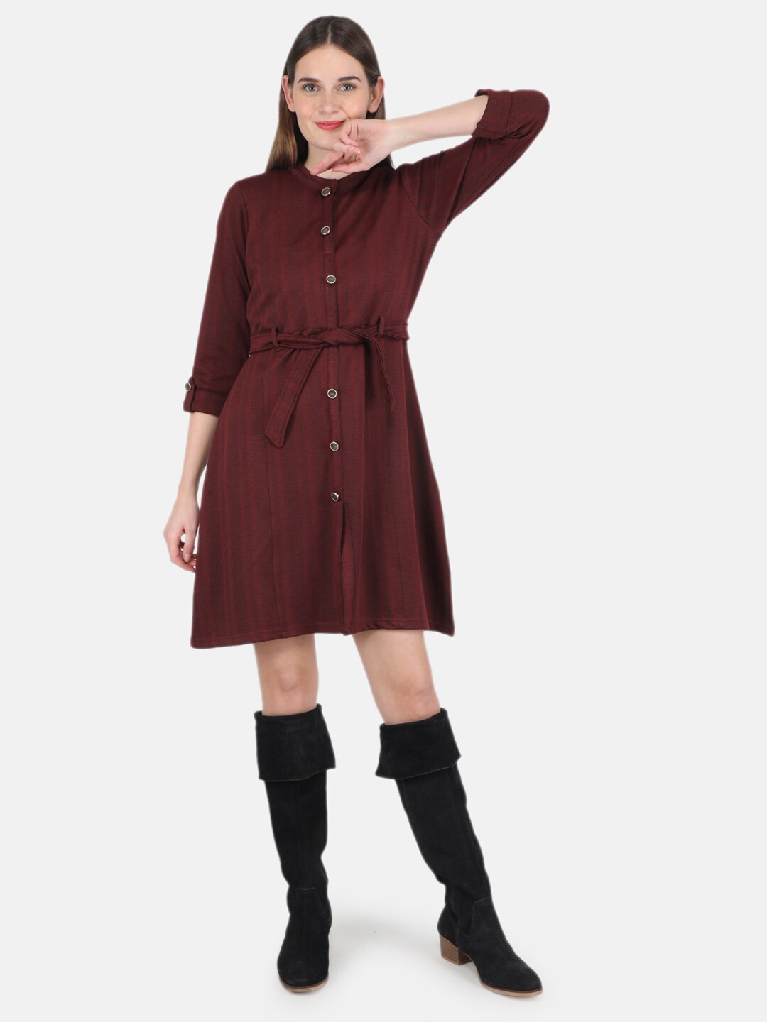 

Monte Carlo Mandarin Collar Shirt Dress, Maroon