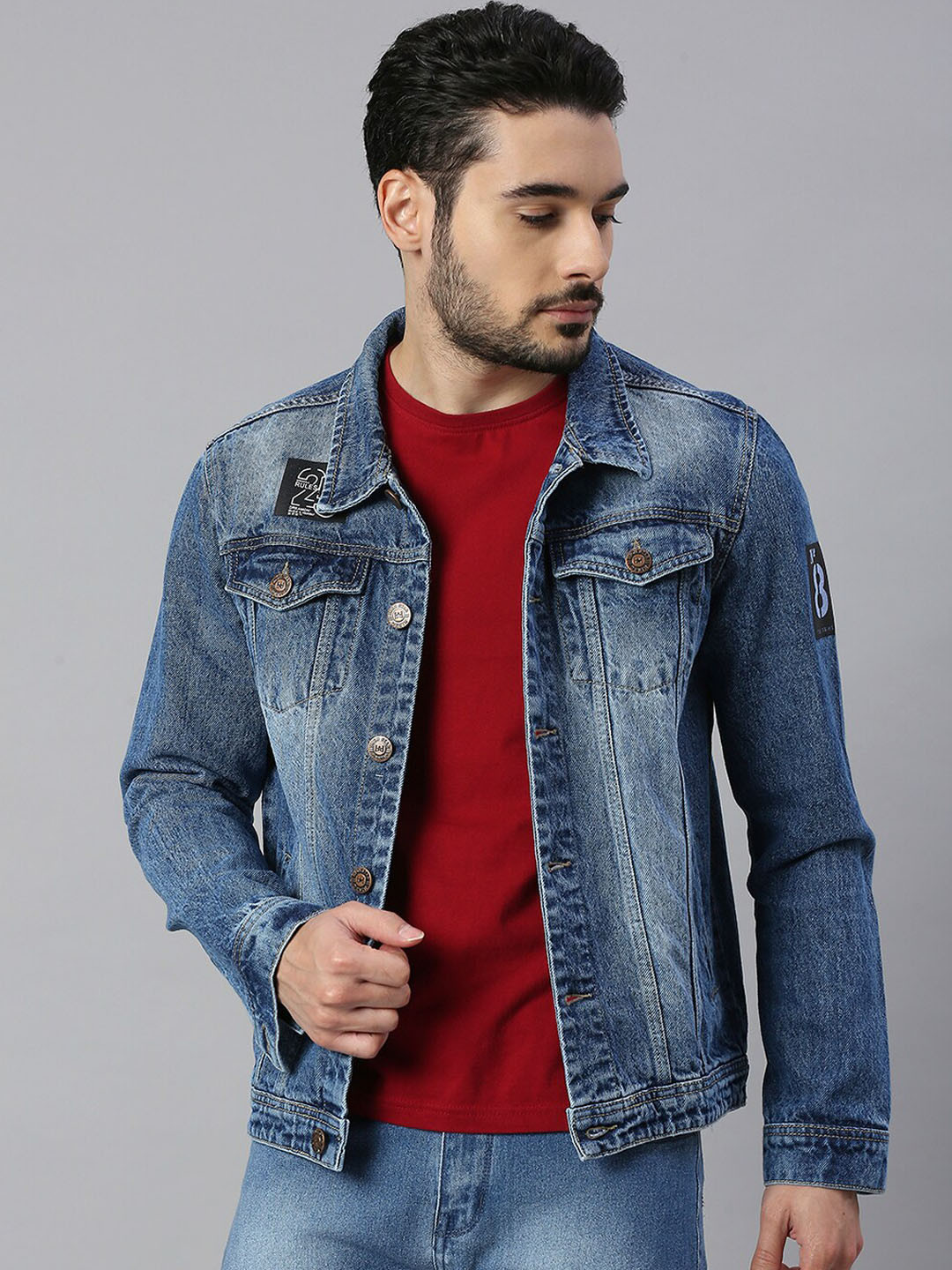 

High Star Men Blue Washed Denim Jacket