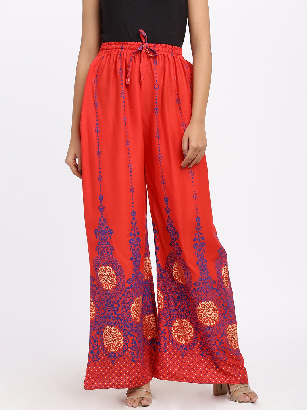 

SOUNDARYA Women Red & Blue Ethnic Motifs Printed Knitted Palazzos