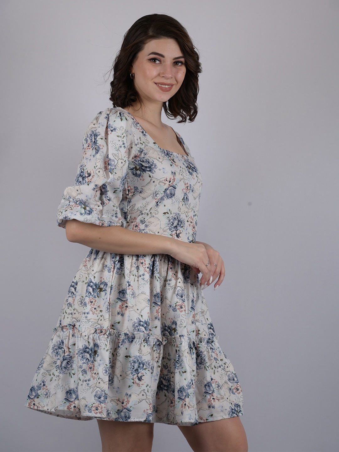 

OWO THE LABEL Floral Printed A-Line Dress, Cream