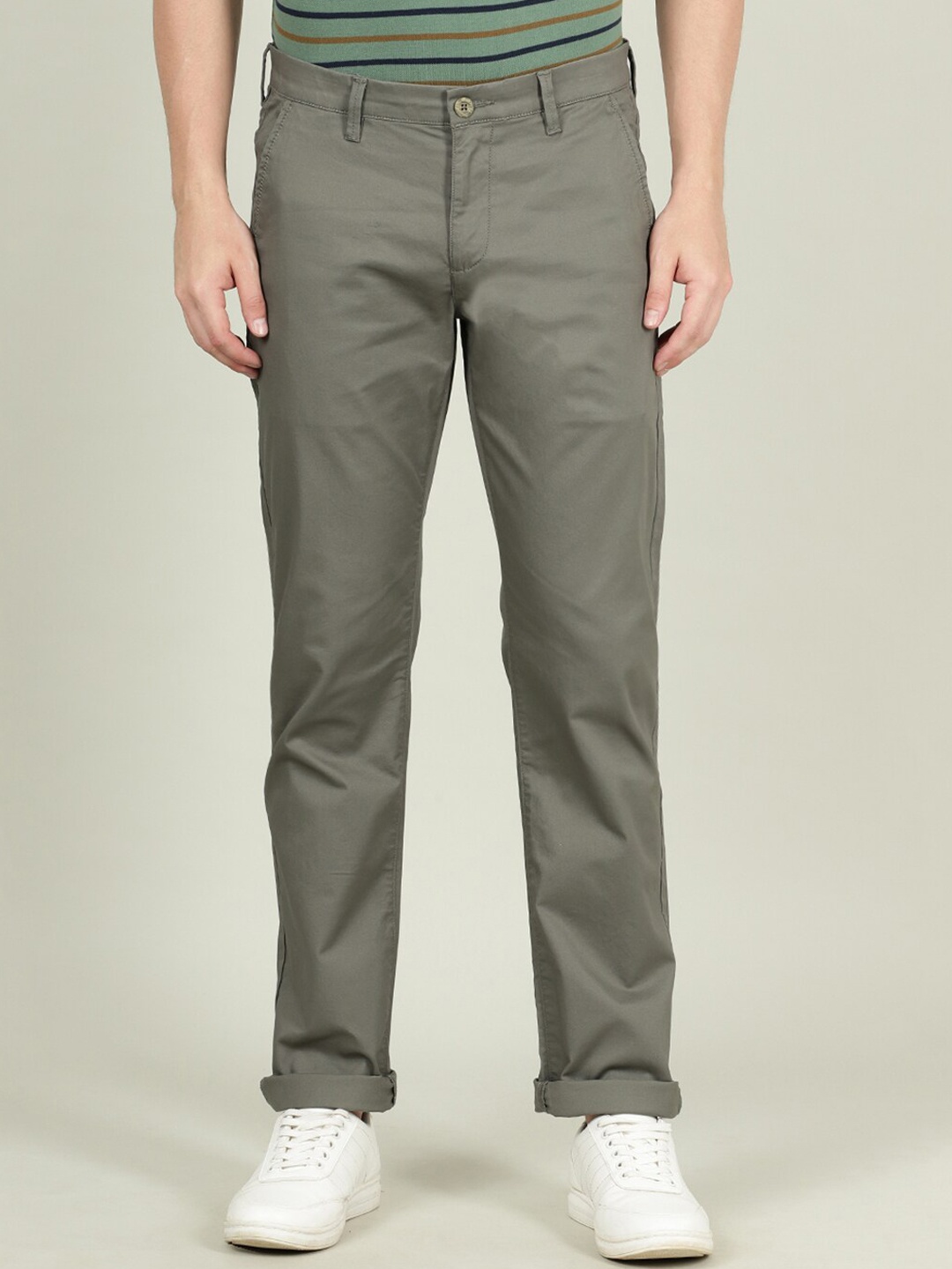 

Crocodile Men Olive Green Smart Slim Fit Cotton Trousers