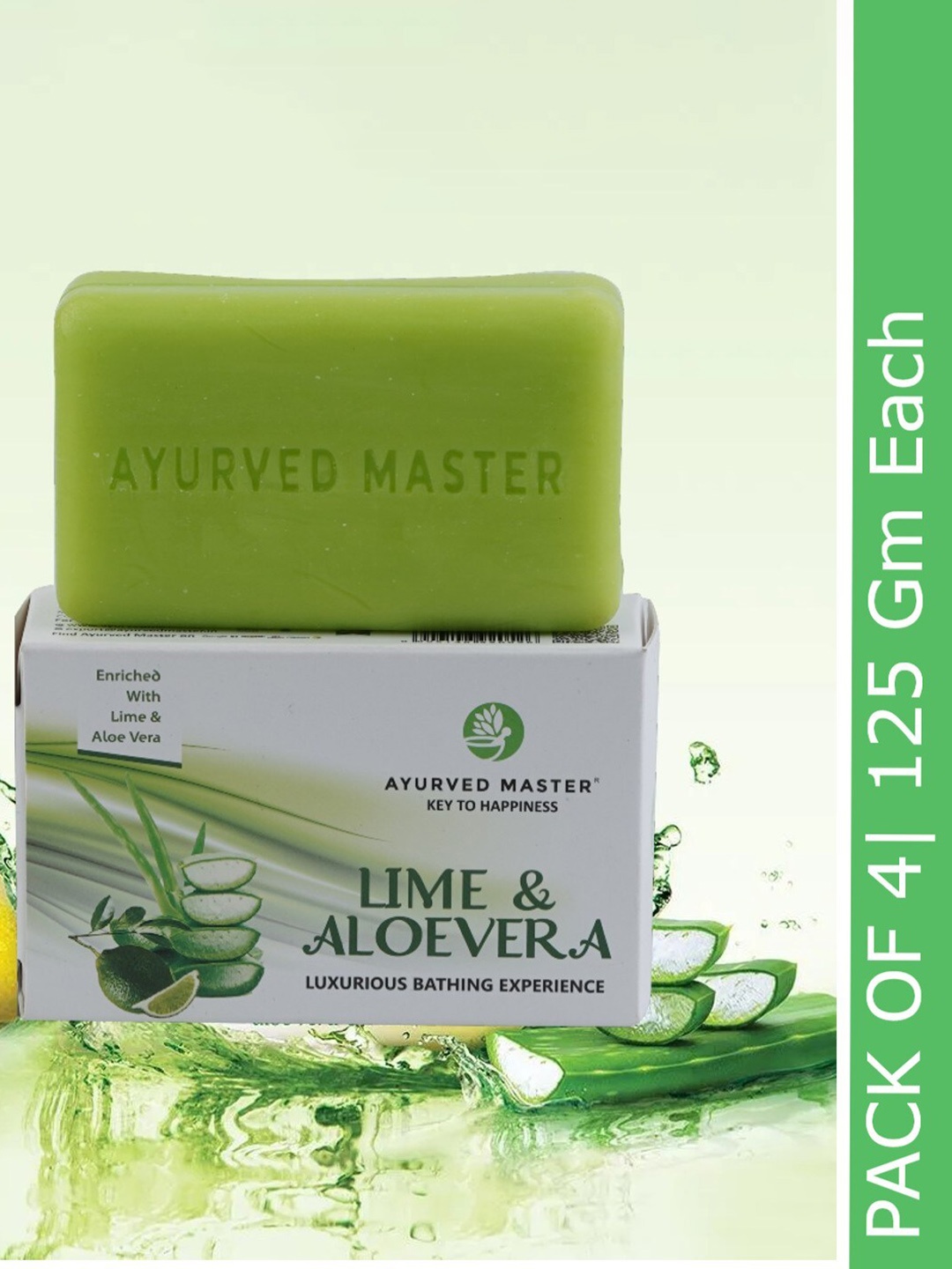 

AYURVED MASTER Set Of 4 Lime & Aloe Vera Bathing Soap for Anti-Pollution - 125g each, Green