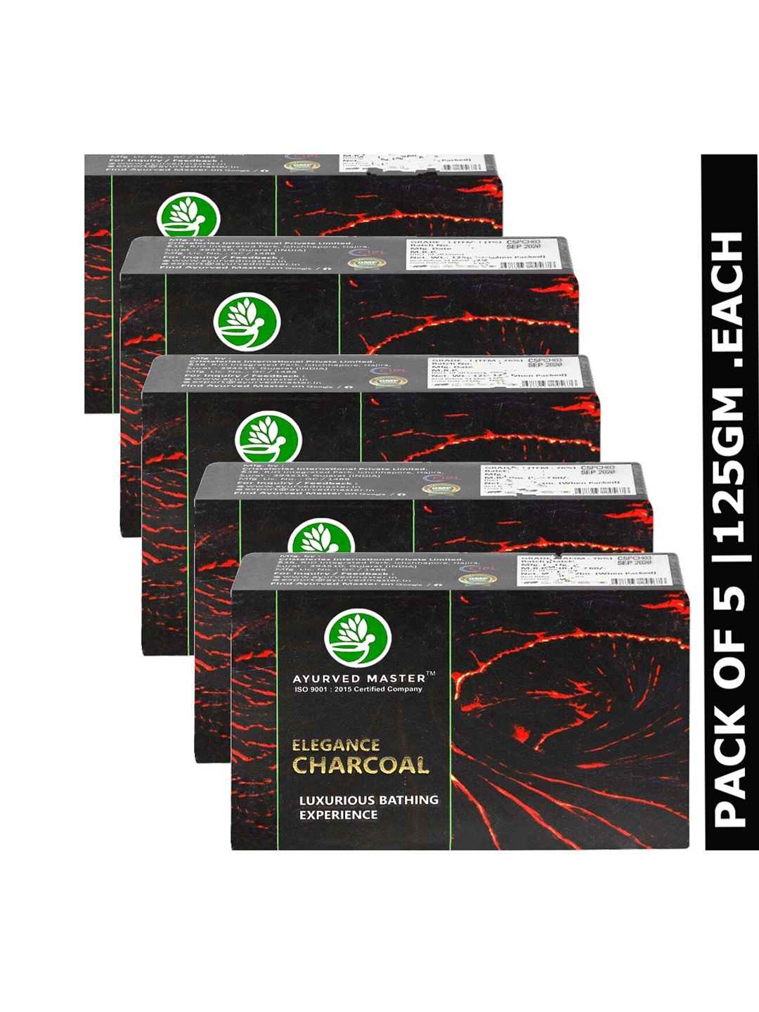 

AYURVED MASTER Set Of 5 Elegance Activated Natural Charcoal Soap - 125g each