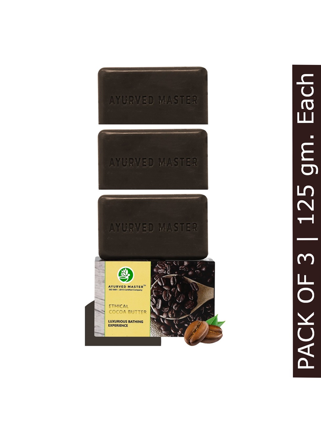 

AYURVED MASTER Set Of 3 Luxurious Ethical Cocoa Butter Soap - 125g each, Coffee brown