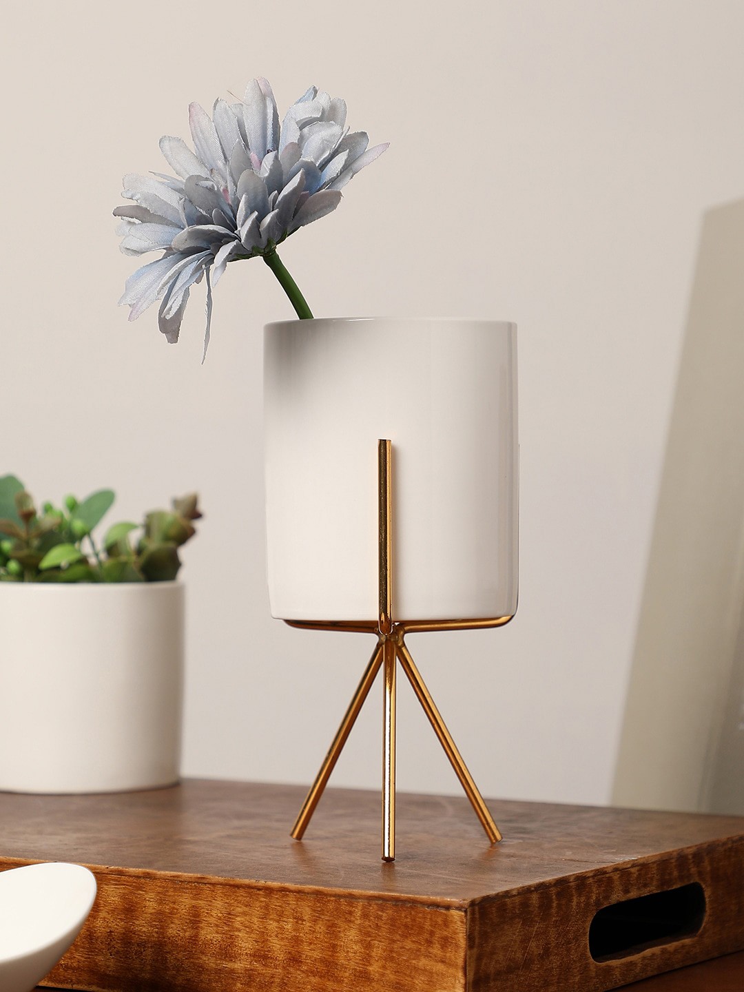 

Bonhomie White Ceramic Planters with Three-Legged Stand
