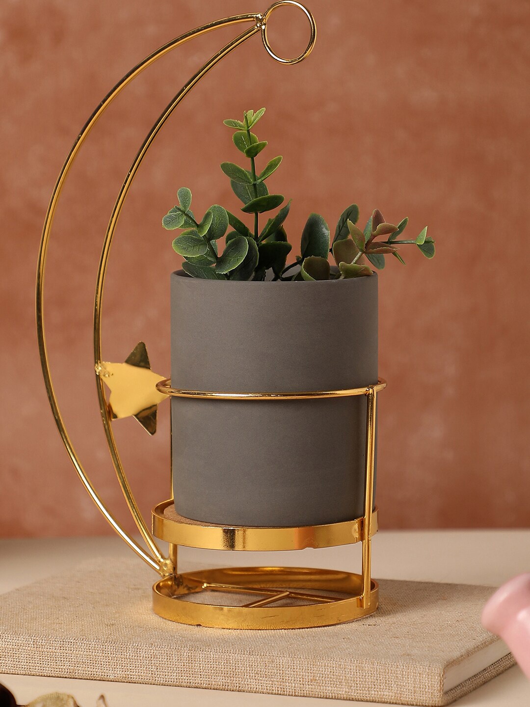 

Bonhomie Grey & Gold Toned Ceramic Planters with Stand