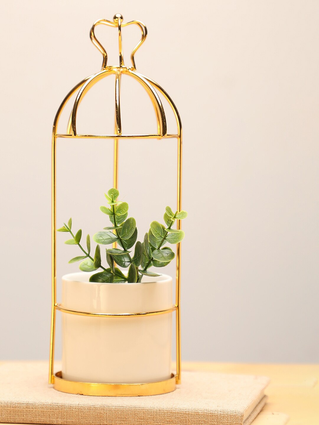 

Bonhomie White & Gold Toned Ceramic Planters with Stand