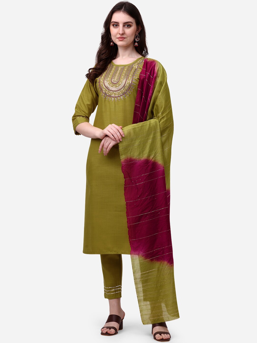 

KALINI Women Green Embroidered Kurta with Trousers & With Dupatta