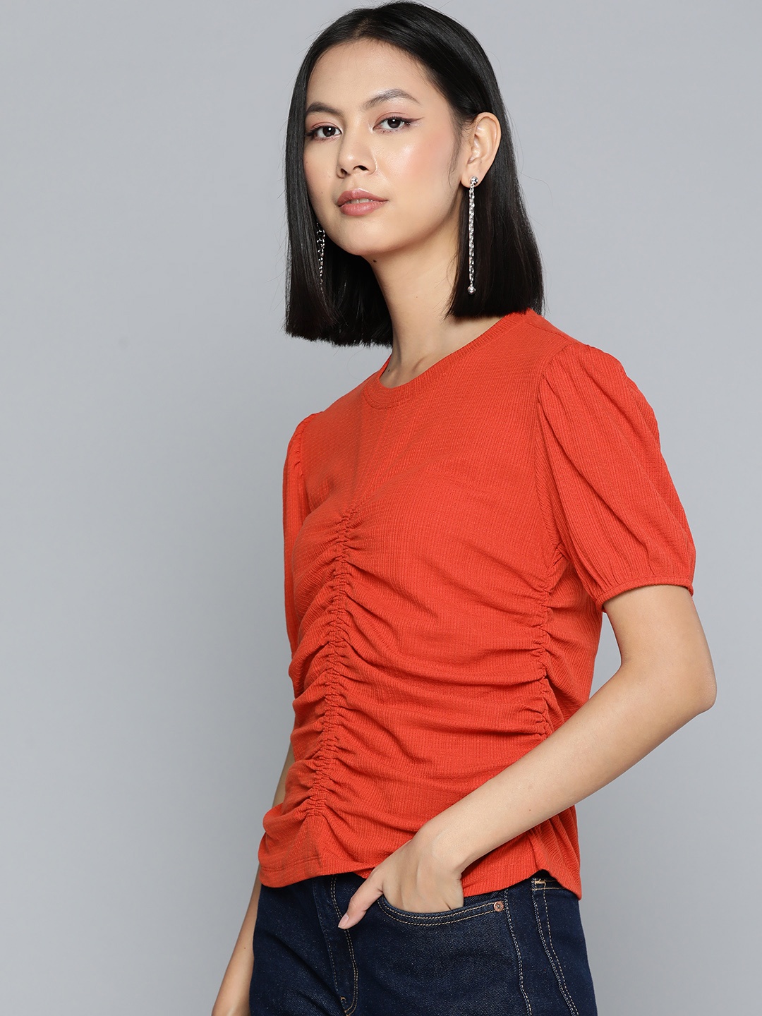 

VividArtsy Red Knitted Round Neck Top