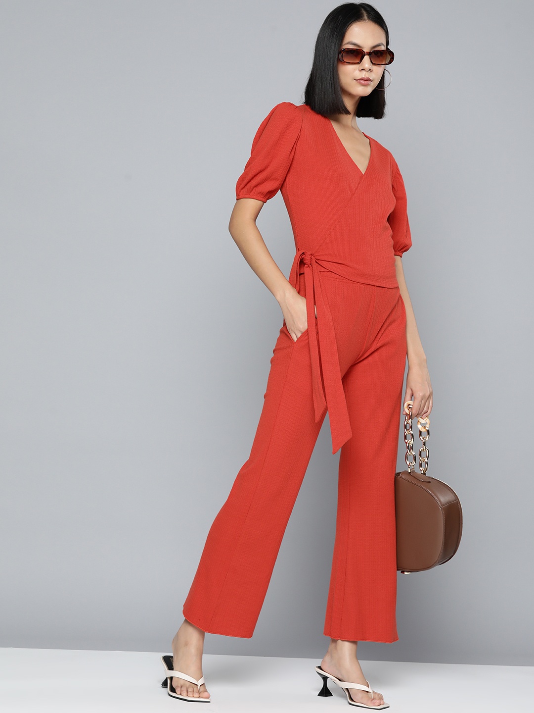 

VividArtsy V-Neck Top With Palazzo, Rust