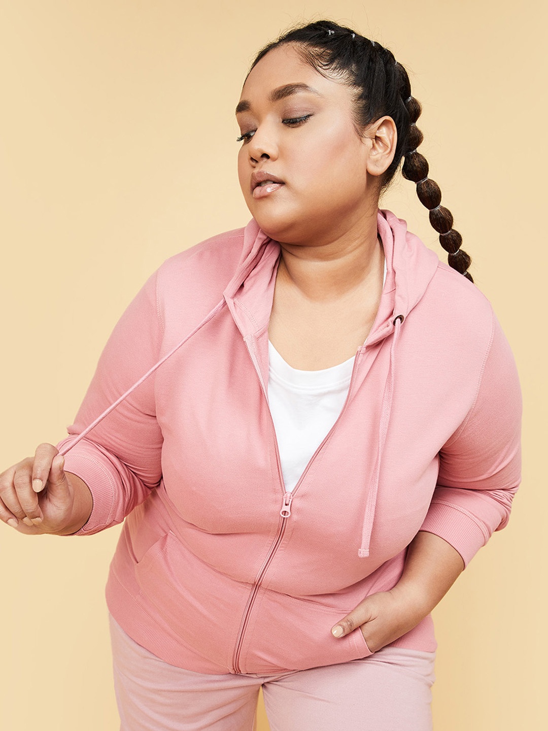 

max Women Plus Size Pink Pure Cotton Windcheater Bomber Jacket