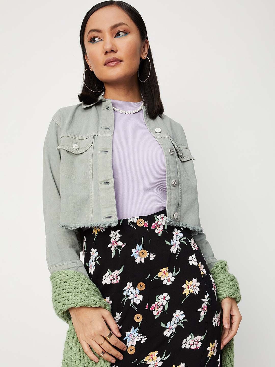 

max Women Green Windcheater Crop Tailored Jacket