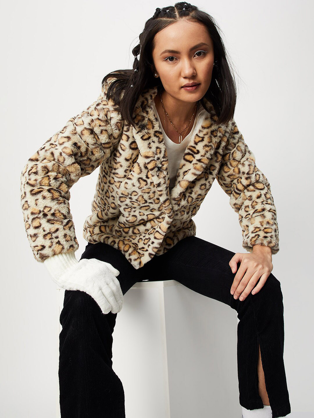 

max Women Brown Animal Printed Windcheater Bomber Jacket