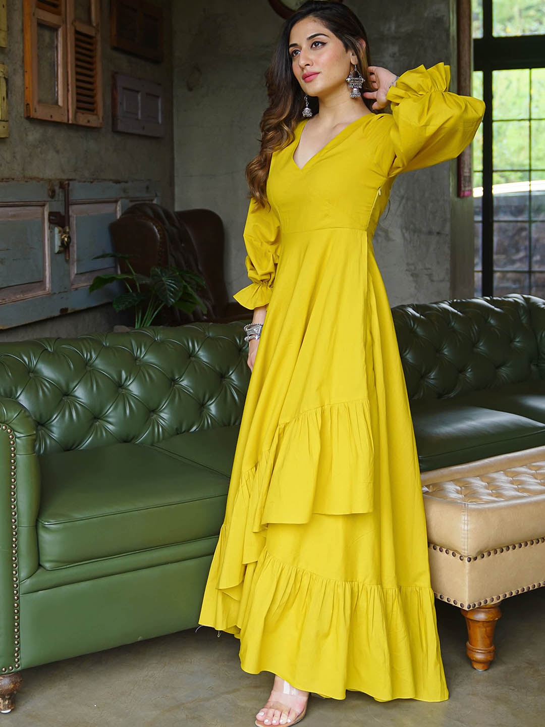 

Bunaai Bella Yellow Pure Cotton Maxi Long Ethnic Dress