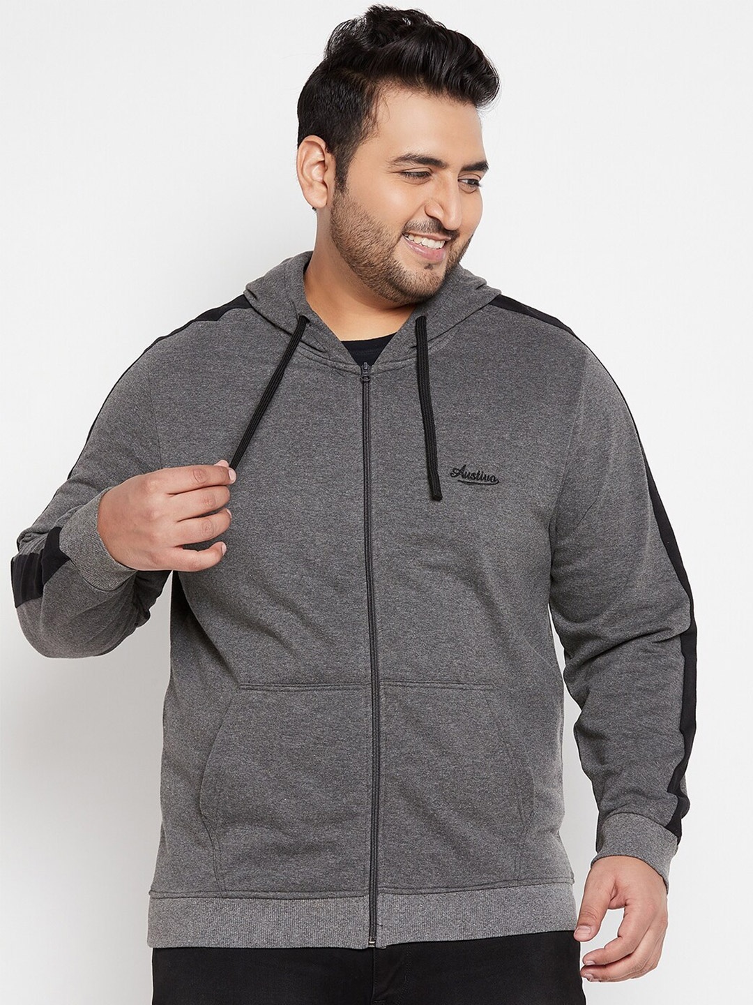 

AUSTIVO Front-Open Hooded Sweatshirt, Grey