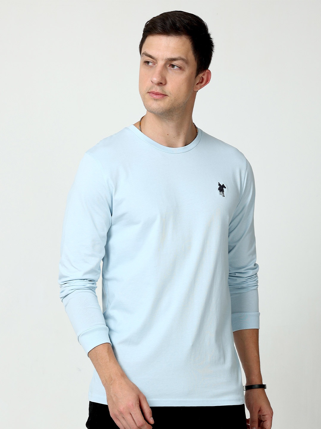 

Masculino Latino Plus Men Turquoise Blue Cotton T-shirt