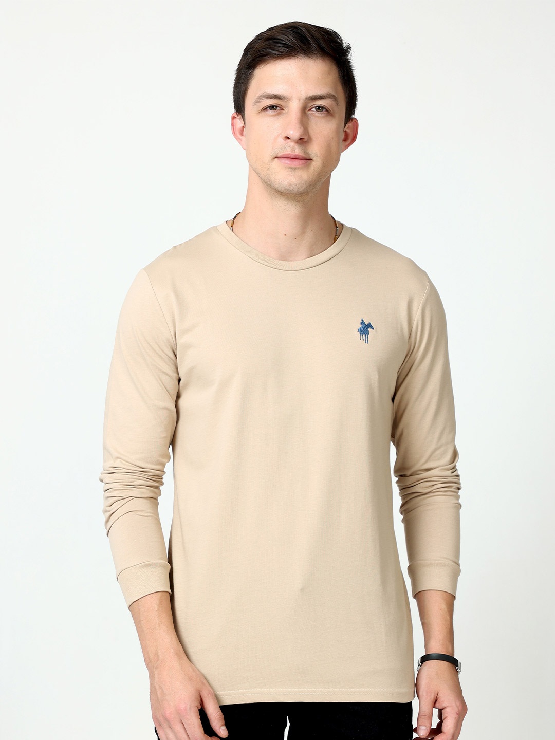 

Masculino Latino Plus Men Beige Cotton T-shirt