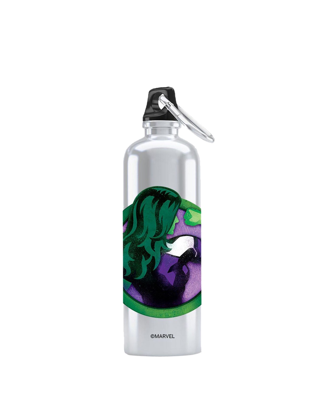 

macmerise Silver-Toned & Green Printed Aluminium Sipper Water Bottle 750 Ml