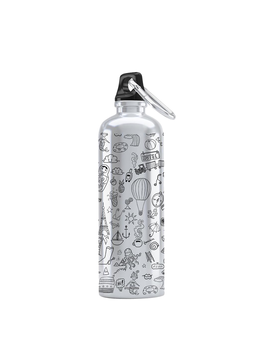 

macmerise White Printed Travel Doodle Design Aluminium Sipper Water Bottle 750 Ml