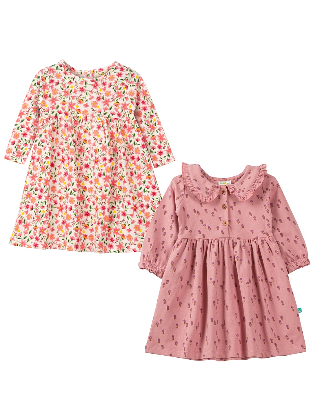 

JusCubs Pack of 2 Cream-Coloured & Mauve Floral Printed Cotton A-Line Dress