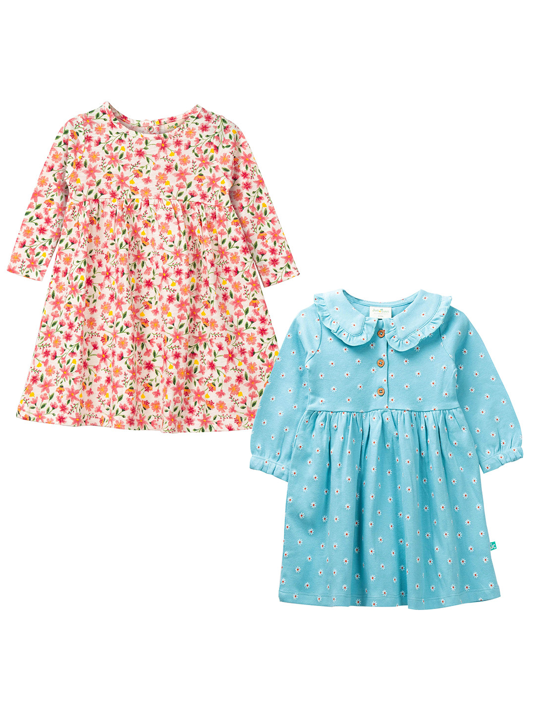 

JusCubs Pack of 2 Cream-Coloured & Blue Floral Printed Cotton A-Line Dress