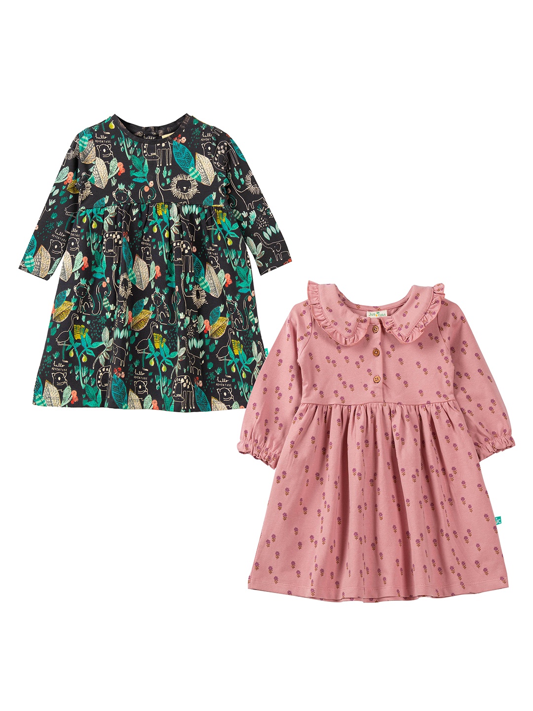 

JusCubs Pack of 2 Black & Mauve Printed Cotton A-Line Dress