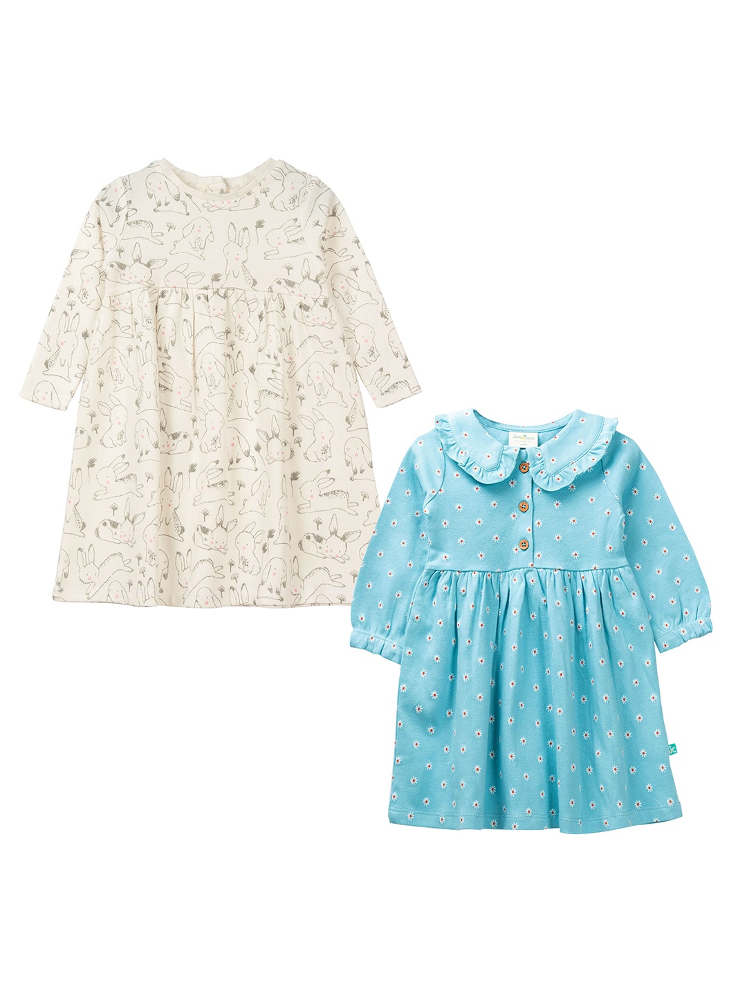 

JusCubs Pack of 2 Blue & Off White Floral Cotton A-Line Dress