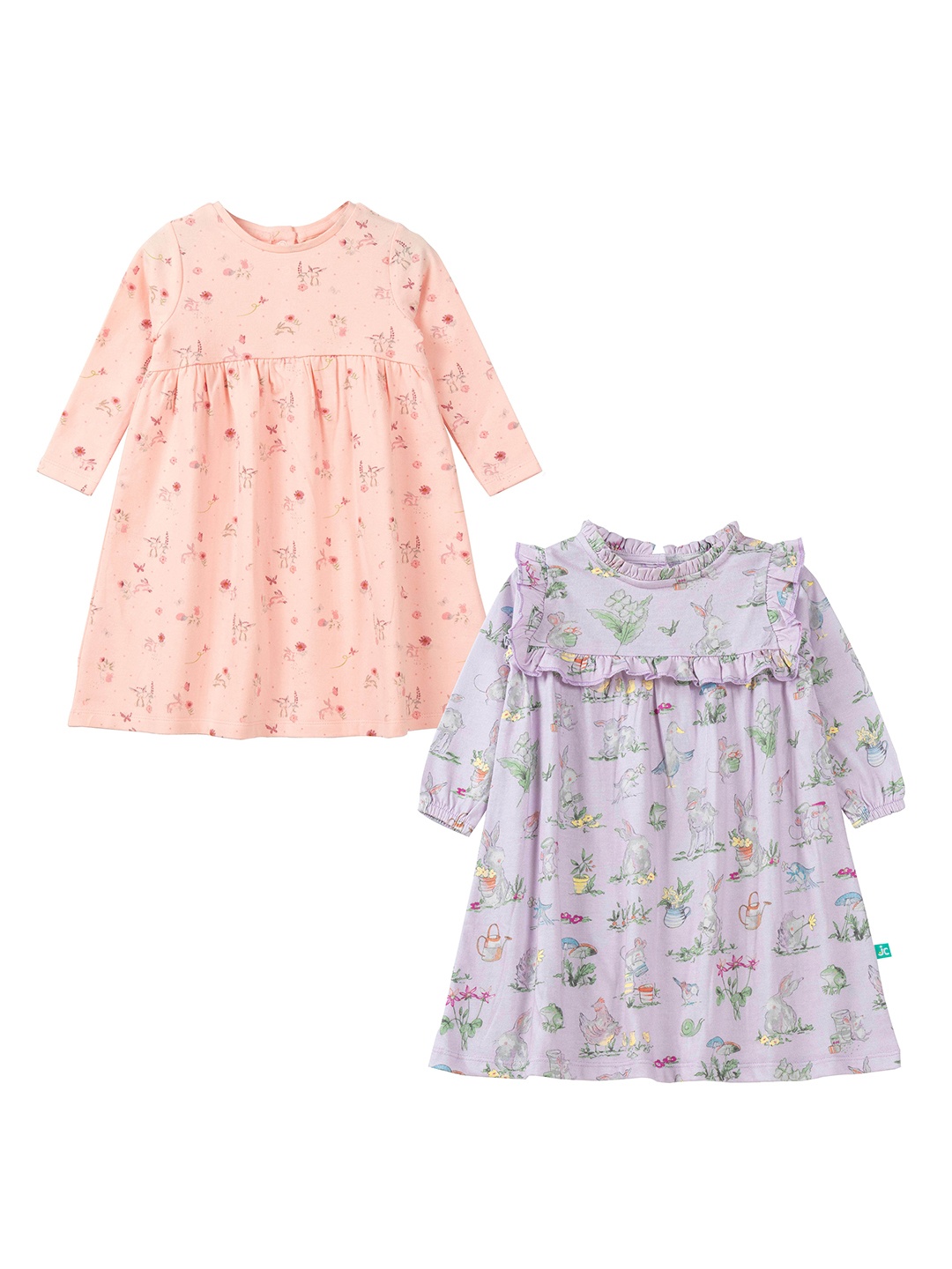 

JusCubs Pack of 2 Peach-Coloured & Lavender Cotton A-Line Dress