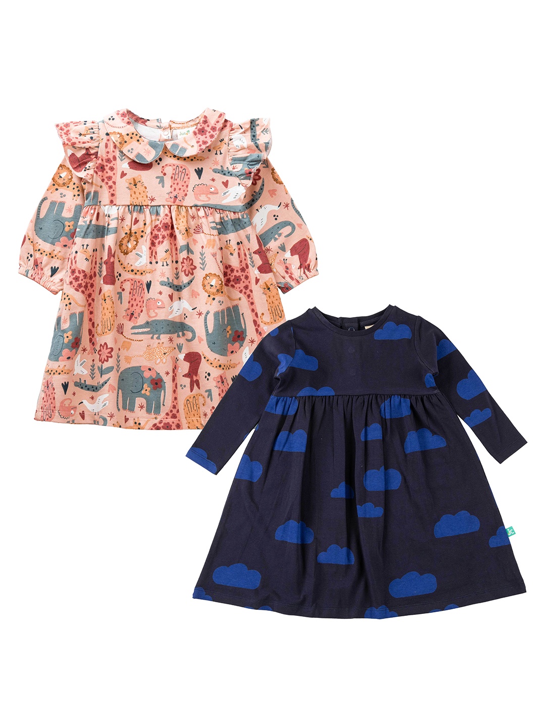 

JusCubs Pack of 2 Blue & Peach-Coloured Printed Cotton A-Line Dress