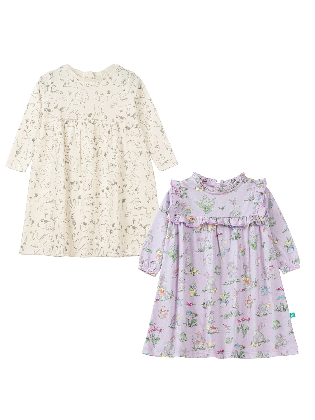 

JusCubs Cream & Lavender Pack of 2 A-Line Cotton Dresses
