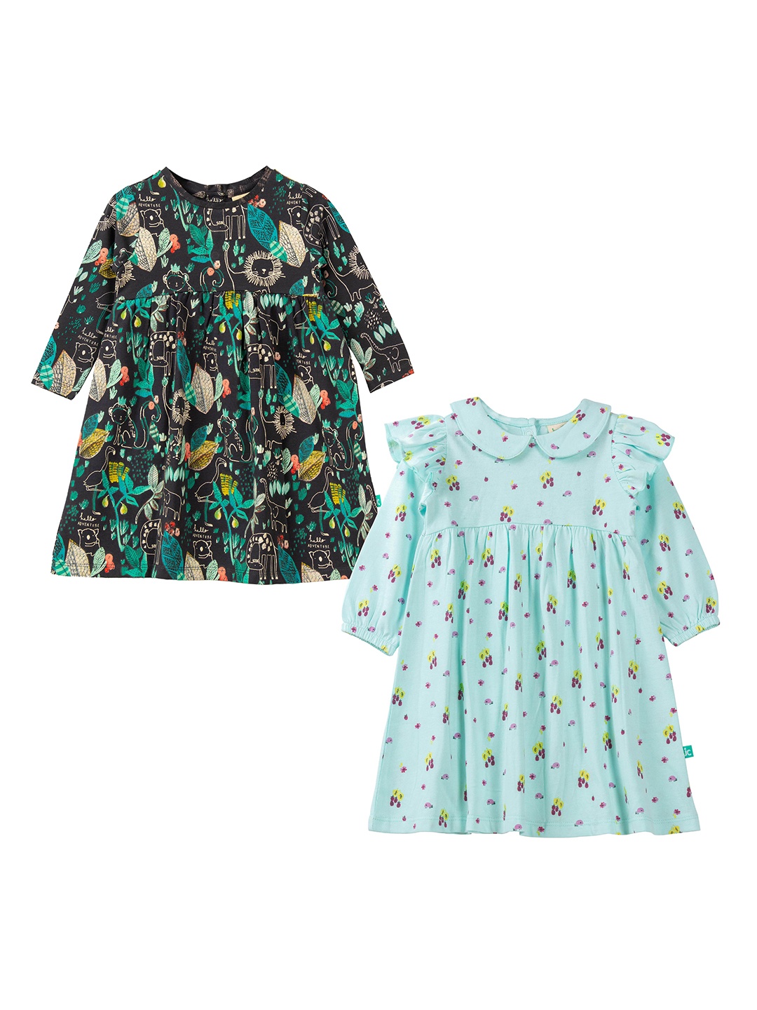 

JusCubs Black & Turquoise Pack of 2 Blue A-Line Cotton Dresses