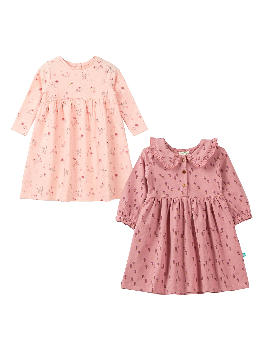 

JusCubs Peach & Pink Pack of 2 Floral A-Line Cotton Dresses