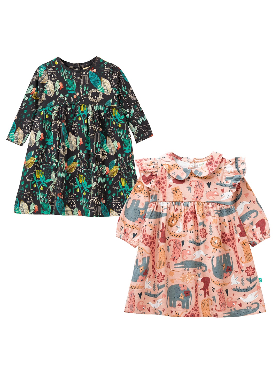 

JusCubs Black & Peach Pack of 2 A-Line Cotton Dresses
