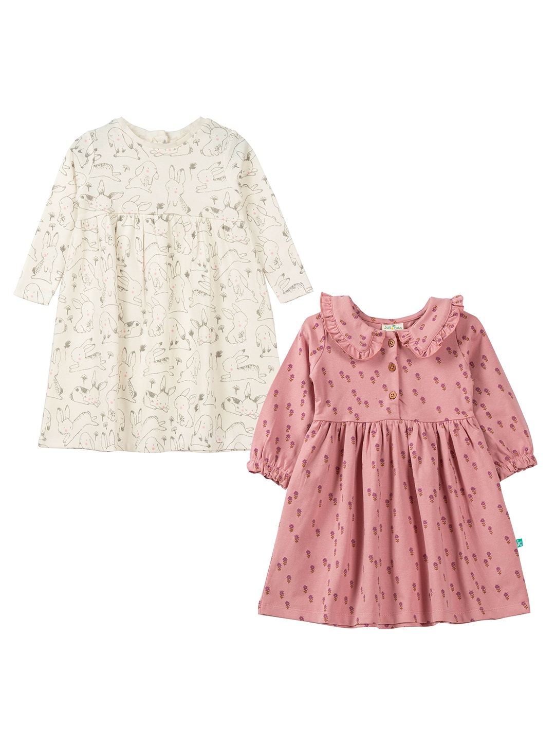 

JusCubs Peach & Cream Pack of 2 Floral A-Line Cotton Dresses