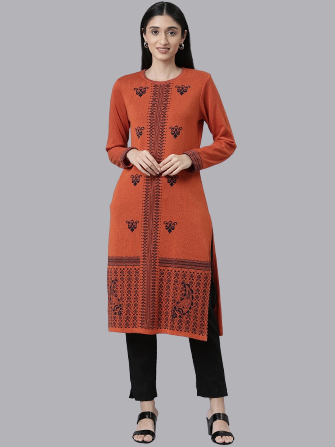 

Neerus Women Orange & Black Ethnic Motifs Printed Kurta