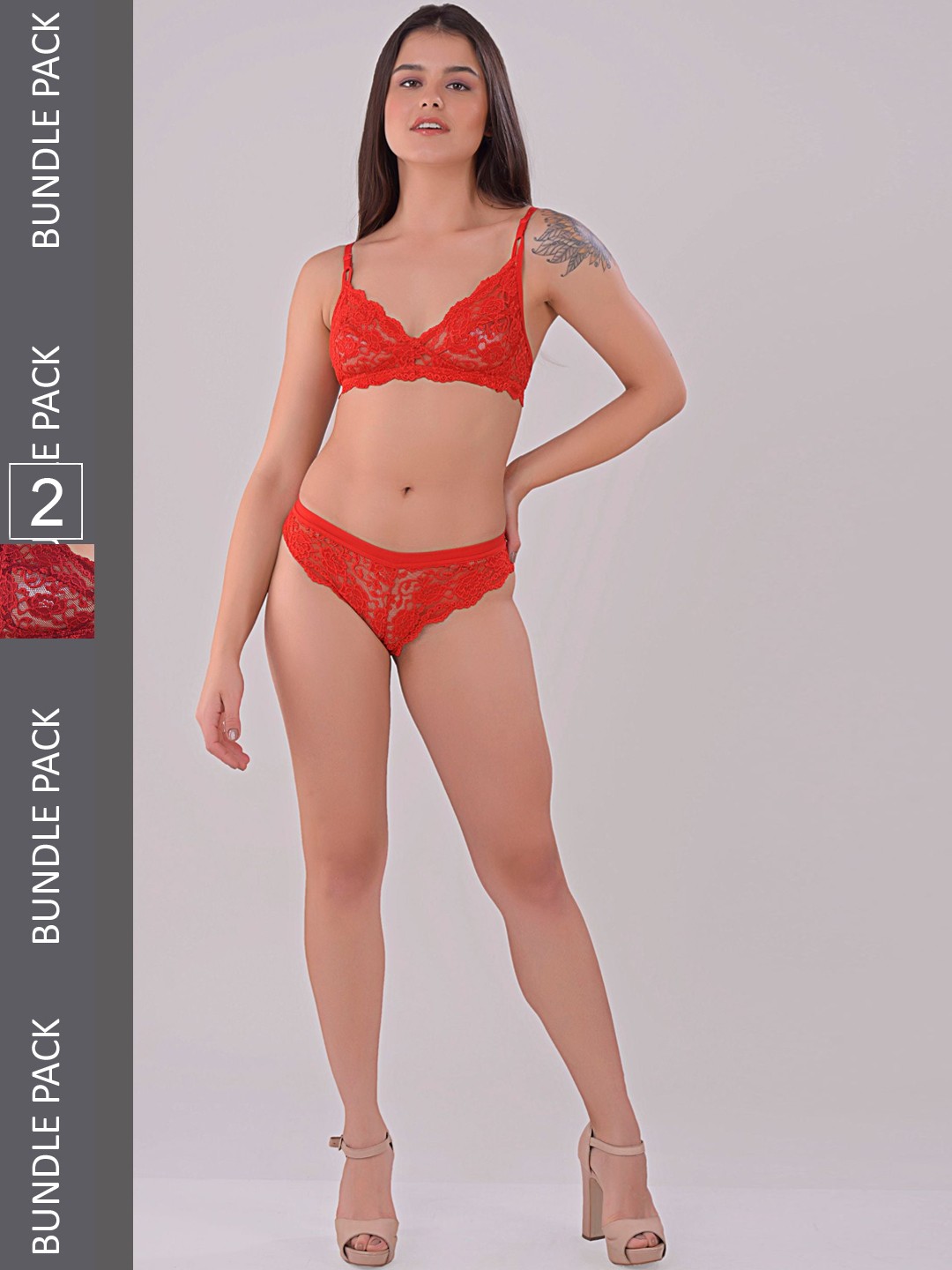 

Apraa & Parma Pack of 2 Self Design Lace Lingerie Set, Maroon