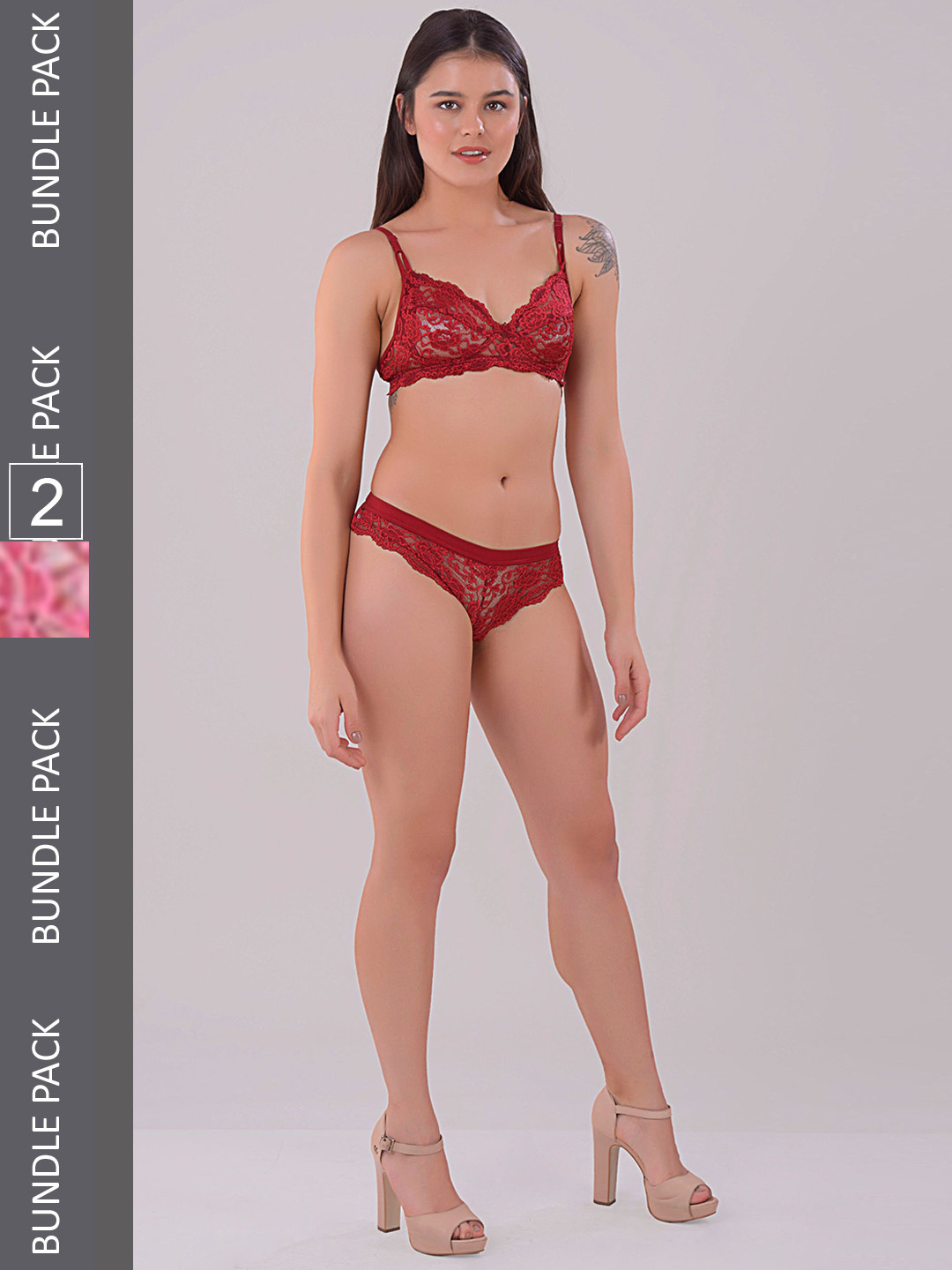 

Apraa & Parma Pack Of 2 Lace Lingerie Set, Pink