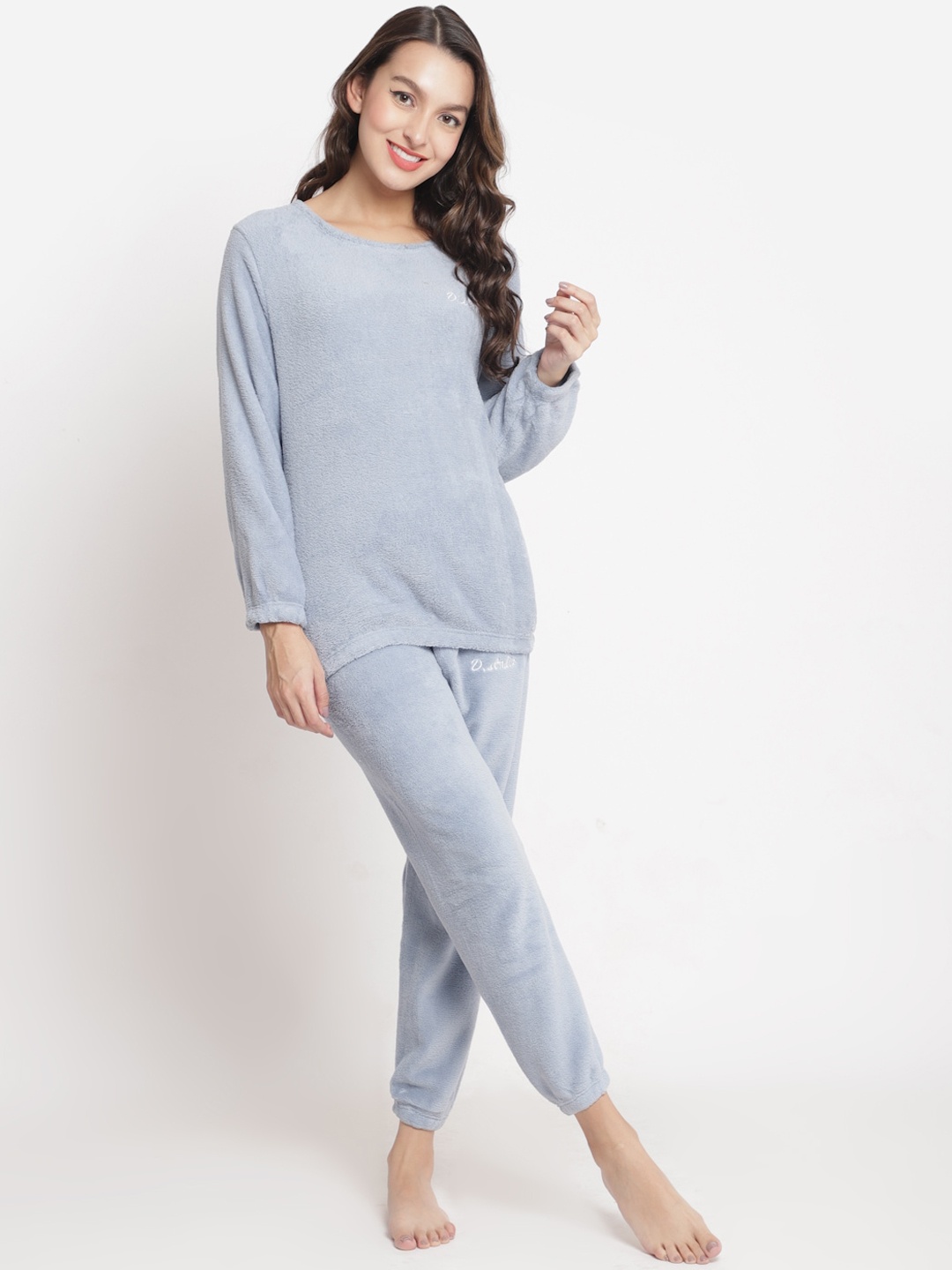 

Jinfo Women Grey Round Neck Long Sleeves Night suit