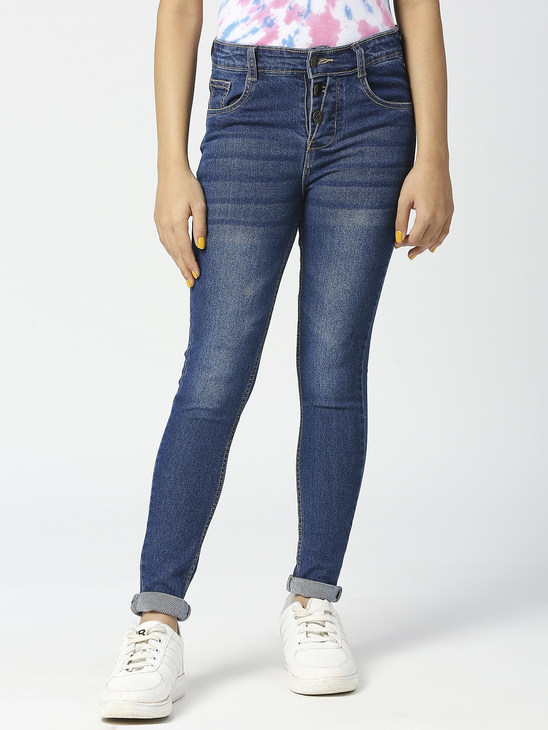 

JUSTICE Girls Navy Blue Slim Fit Light Fade Stretchable Jeans