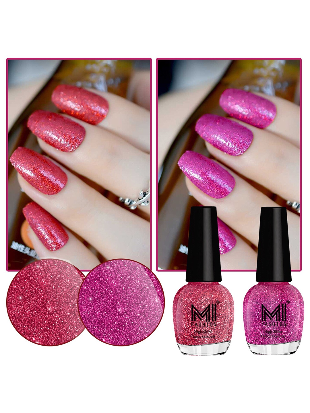 

MI FASHION Vernis A Ongles Set Of 2 High Shine Long-Stay Nail Polish 15ml Each - Pink 787, Magenta 793