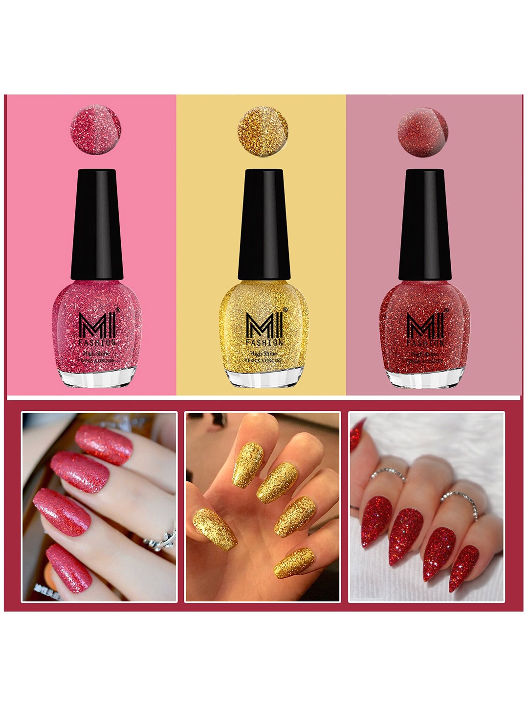 

MI FASHION Set of 3 High Shine Vernis A Ongles Nail Polish 15ml Each - 786, 787, 792, Gold