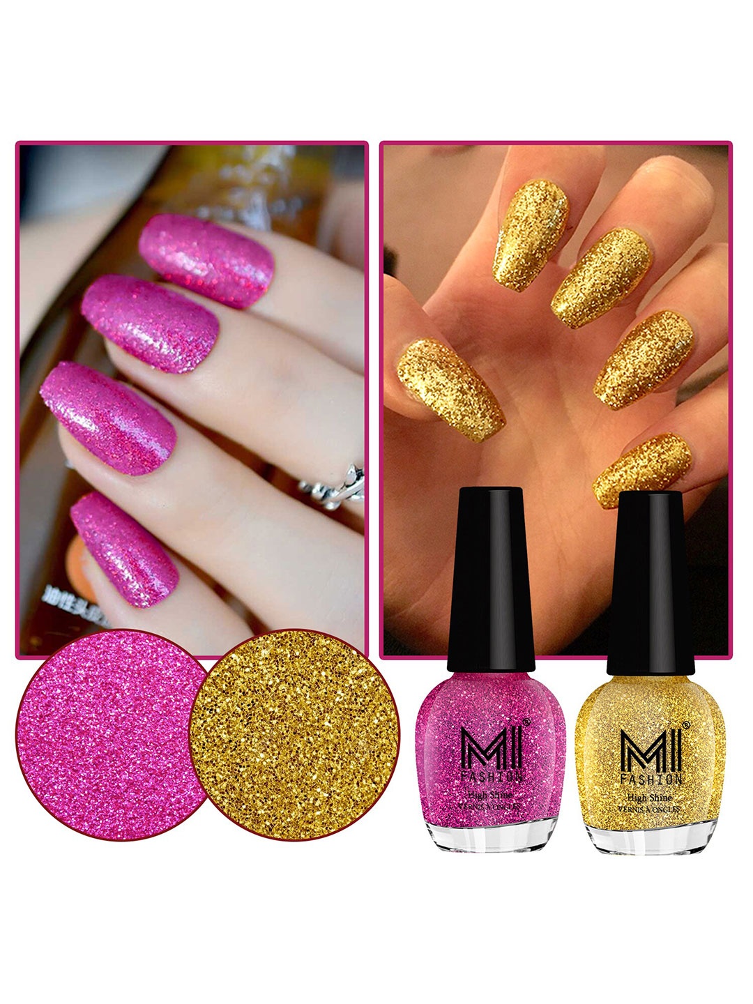 

MI FASHION Set of 2 Vernis A Ongles High Shine Glitter Nail Polish - 15 ml each, Yellow