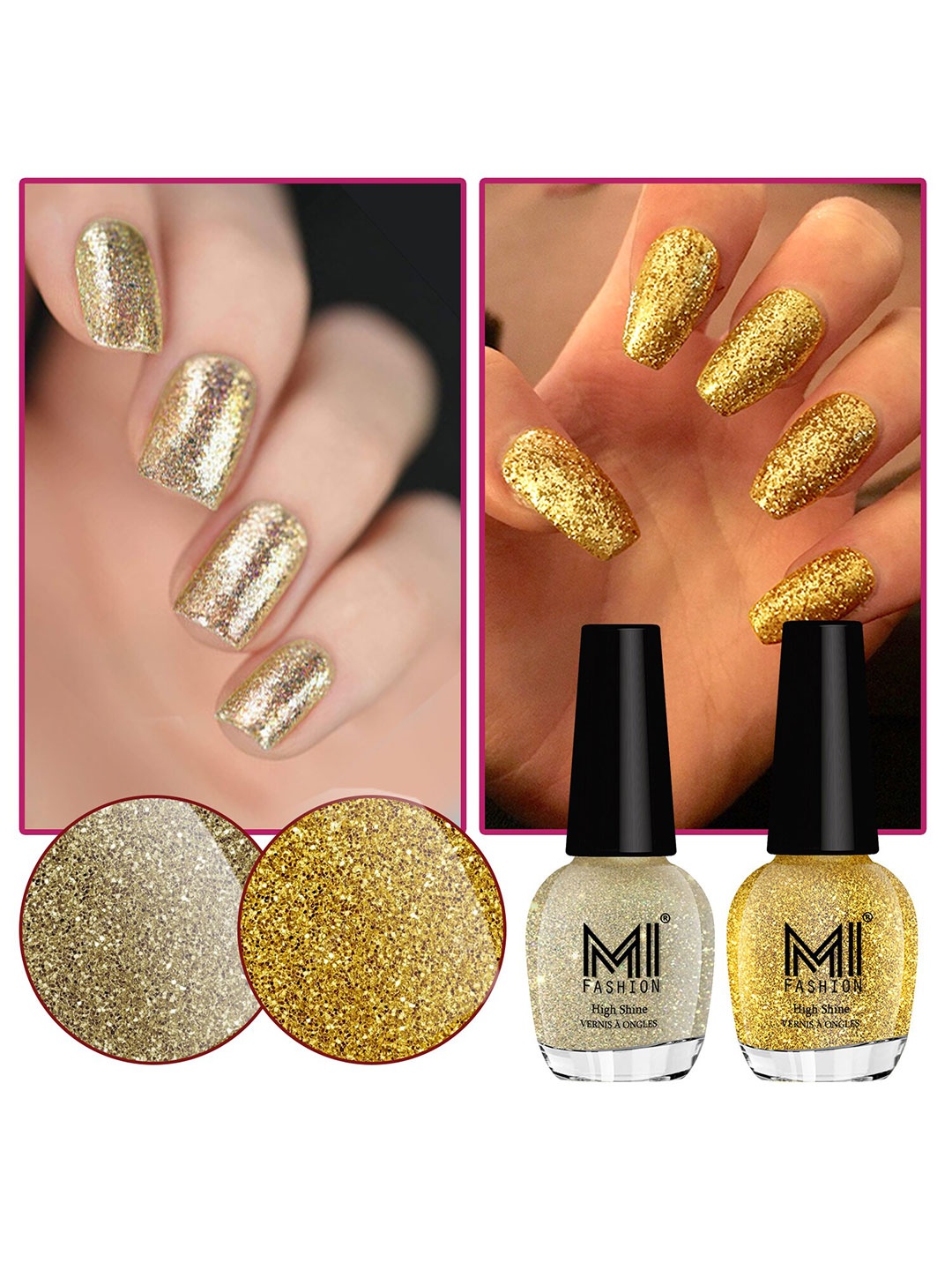 

MI FASHION Set of 2 High Shine Vernis A Ongles Nail Polish 15ml Each - Shade 786, 789, Gold