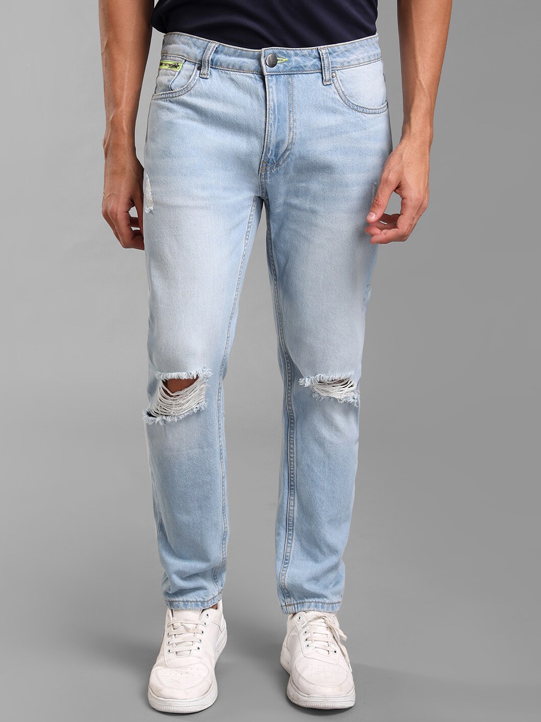 

KZ07 By Kazo Men Blue Straight Fit Slash Knee Light Fade Jeans