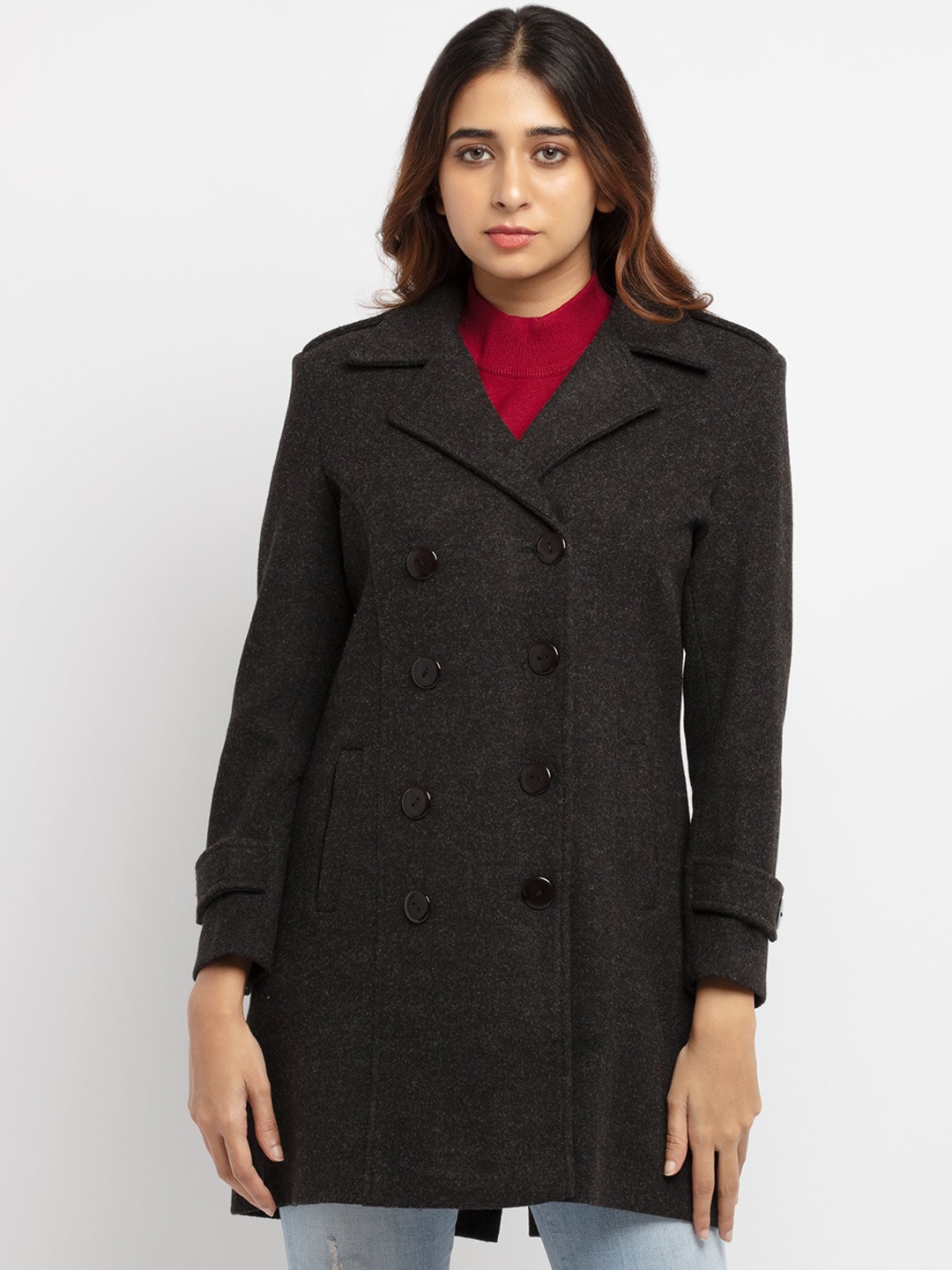 

Status Quo Women Black Solid Longline Tailored Jacket